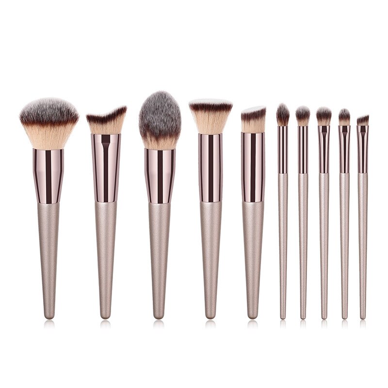 10pcs Champagne Makeup Brushes Set  Foundation Powder Blush Eyeshadow