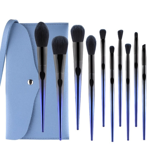 10 Pcs Makeup Brushes Navy Blue Premium Synthetic Hair Foundation